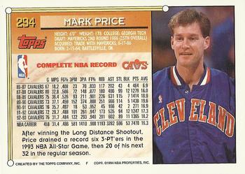 1993-94 Topps - Gold #294 Mark Price Back