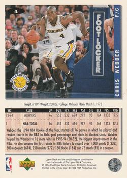 1994-95 Collector's Choice - Silver Signature #4 Chris Webber Back