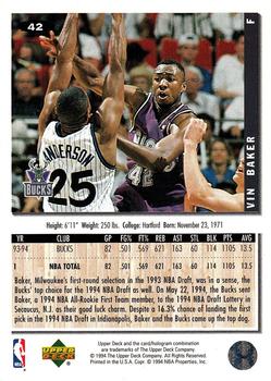 1994-95 Collector's Choice - Silver Signature #42 Vin Baker Back