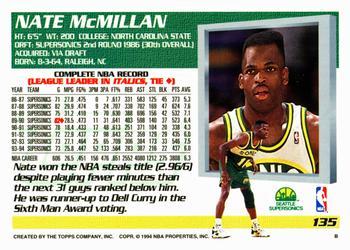 1994-95 Topps - Spectralight #135 Nate McMillan Back