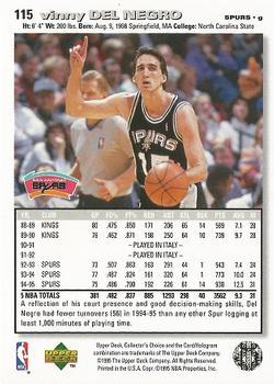 1995-96 Collector's Choice - Player's Club #115 Vinny Del Negro Back