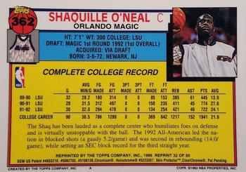 1996-97 Topps - Finest Reprints #32 Shaquille O'Neal Back
