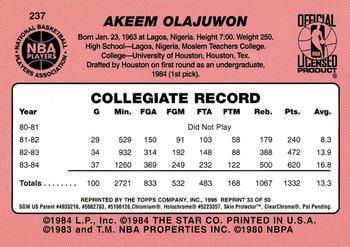 1996-97 Topps - Finest Reprints #33 Akeem Olajuwon Back