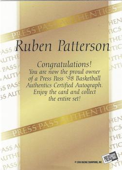 1998 Press Pass Authentics - Autographs #NNO Ruben Patterson Back