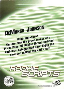 1998 Press Pass Double Threat - Rookie Script Autographs #NNO DeMarco Johnson Back