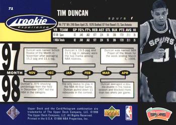 1998 Upper Deck Hardcourt - Home Court Advantage #71 Tim Duncan Back