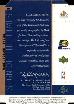 1998-99 SP Authentic - Sign of the Times Bronze #MK Mark Jackson Back