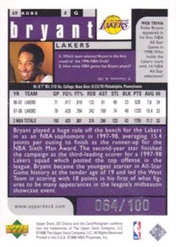 1998-99 UD Choice - Prime Choice Reserve #69 Kobe Bryant Back
