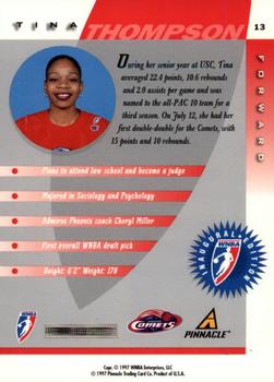 1997 Pinnacle Inside WNBA #13 Tina Thompson Back