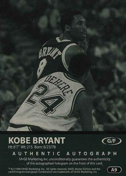 1999 SAGE - Autographs Bronze #A9 Kobe Bryant Back