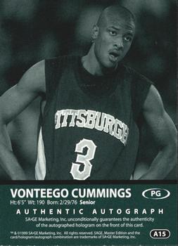 1999 SAGE - Autographs Gold #A15 Vonteego Cummings Back