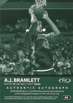 1999 SAGE - Autographs Platinum #A8 A.J. Bramlett Back