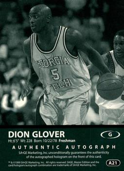 1999 SAGE - Autographs Silver #A21 Dion Glover Back