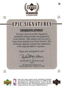 1998-99 Upper Deck Century Legends - Epic Signatures #CD Clyde Drexler Back