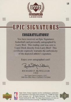 1998-99 Upper Deck Century Legends - Epic Signatures #LB Larry Bird Back
