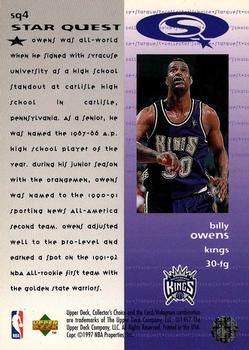 1997-98 Collector's Choice - StarQuest #SQ4 Billy Owens Back