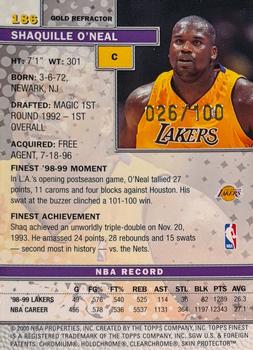 1999-00 Finest - Gold Refractors #186 Shaquille O'Neal Back