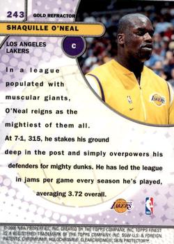 1999-00 Finest - Gold Refractors #243 Shaquille O'Neal Back