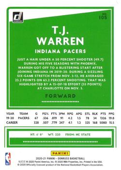 2020-21 Donruss - Holo Green and Yellow Laser #105 T.J. Warren Back