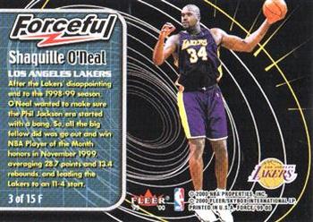 1999-00 Fleer Force - Forceful #3 F Shaquille O'Neal Back