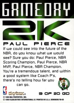 1999-00 SkyBox Dominion - Game Day 2K #9 GD Paul Pierce Back