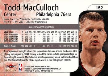 1999-00 SkyBox Impact #152 Todd MacCulloch Back