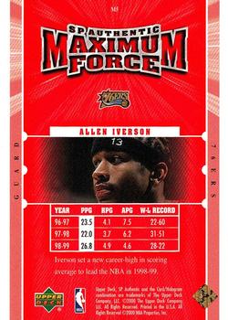 1999-00 SP Authentic - Maximum Force #M5 Allen Iverson Back