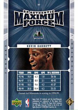 1999-00 SP Authentic - Maximum Force #M7 Kevin Garnett Back