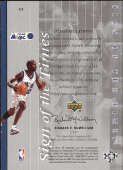 1999-00 SP Authentic - Sign of the Times #DA Darrell Armstrong Back