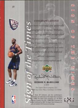 1999-00 SP Authentic - Sign of the Times #JY Jayson Williams Back