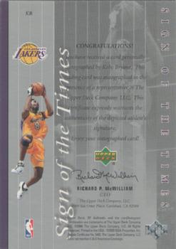 1999-00 SP Authentic - Sign of the Times #KB Kobe Bryant Back