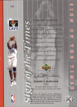 1999-00 SP Authentic - Sign of the Times #LM Lamond Murray Back