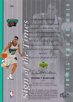 1999-00 SP Authentic - Sign of the Times #MB Mike Bibby Back