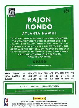 2020-21 Donruss Optic #107 Rajon Rondo Back