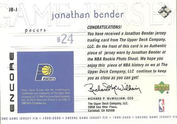 1999-00 Upper Deck Encore - Game Jerseys #JB-J Jonathan Bender Back