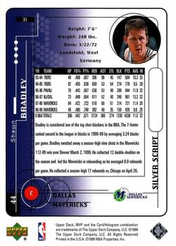 1999-00 Upper Deck MVP - Silver Script #31 Shawn Bradley Back