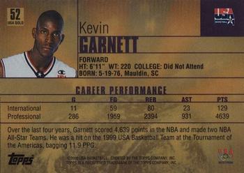 2000 Topps Team USA - Gold #52 Kevin Garnett Back