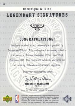 1999-00 Upper Deck Legends - Legendary Signatures #DW Dominique Wilkins Back