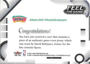 2000-01 Fleer Tradition - Feel the Game #NNO David Robinson Back
