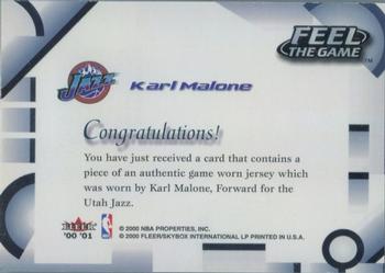 2000-01 Fleer Tradition - Feel the Game Gold #NNO Karl Malone Back
