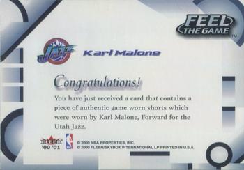 2000-01 Fleer Tradition - Feel the Game Gold #NNO Karl Malone Back