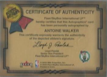 2000-01 Fleer Authority - Autographics SSD Silver #NNO Antoine Walker Back