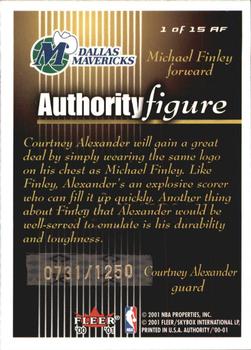 2000-01 Fleer Authority - Authority Figure #1 AF Courtney Alexander / Michael Finley Back