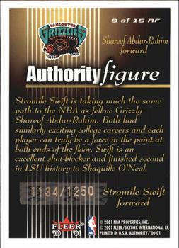 2000-01 Fleer Authority - Authority Figure #9 AF Stromile Swift / Shareef Abdur-Rahim Back