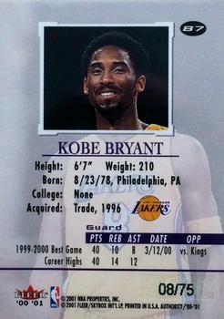 2000-01 Fleer Authority - Prominence SN75/SN25 #87 Kobe Bryant Back