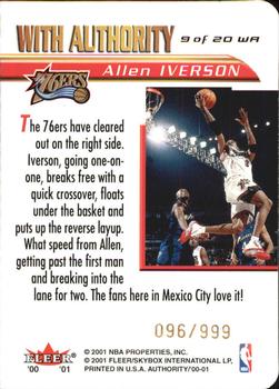 2000-01 Fleer Authority - With Authority #9 WA Allen Iverson Back