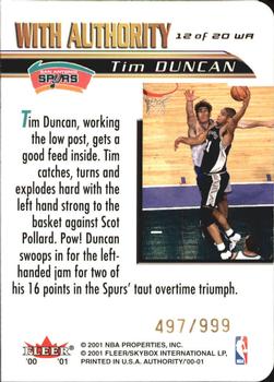 2000-01 Fleer Authority - With Authority #12 WA Tim Duncan Back