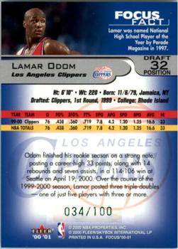 2000-01 Fleer Focus - Draft Position #32 Lamar Odom Back