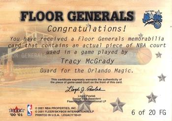 2000-01 Fleer Legacy - Floor Generals #6 FG Tracy McGrady Back