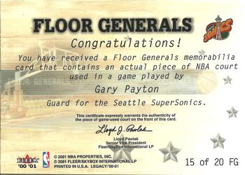 2000-01 Fleer Legacy - Floor Generals #15 FG Gary Payton Back